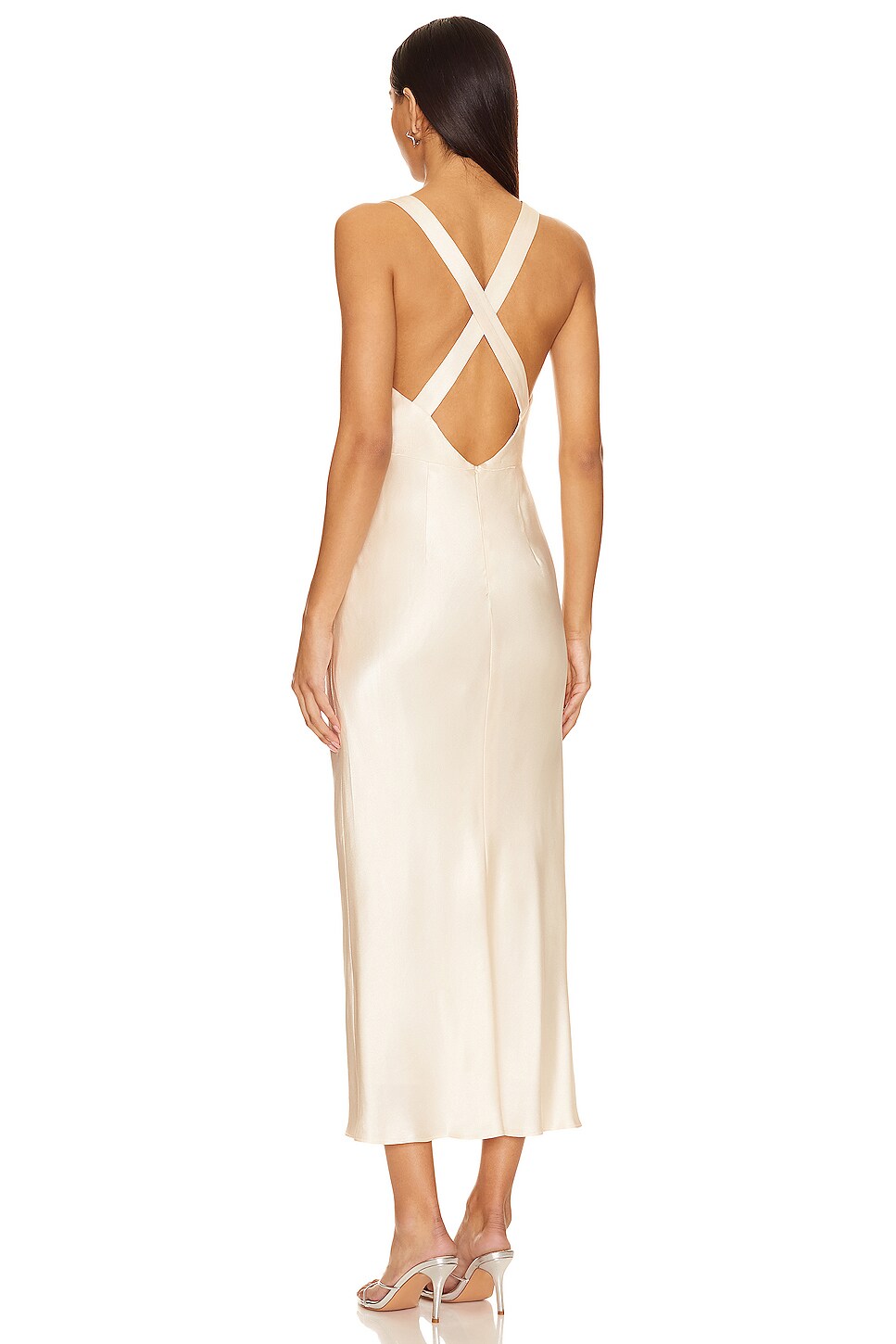 La Lune Plunged Cross Back Midi Dress
