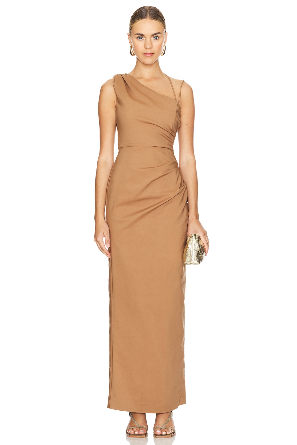 Shona Joy Lani Asymmetrical Gathered Maxi Dress in Cinnamon REVOLVE