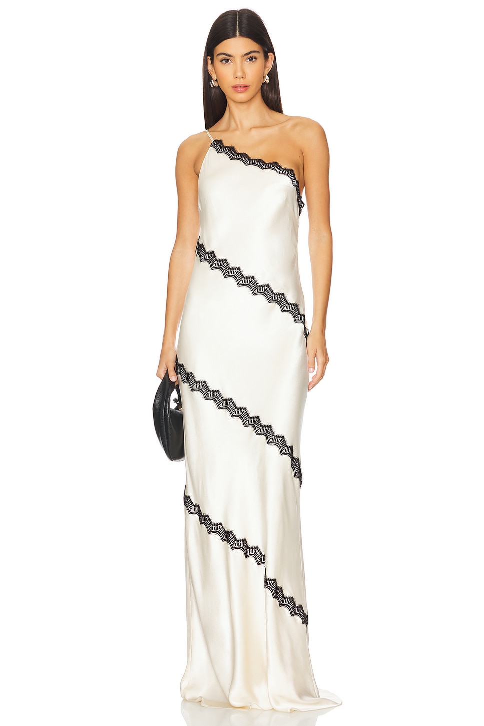 Shona Joy Camille Lace Asymmetrical Maxi Dress