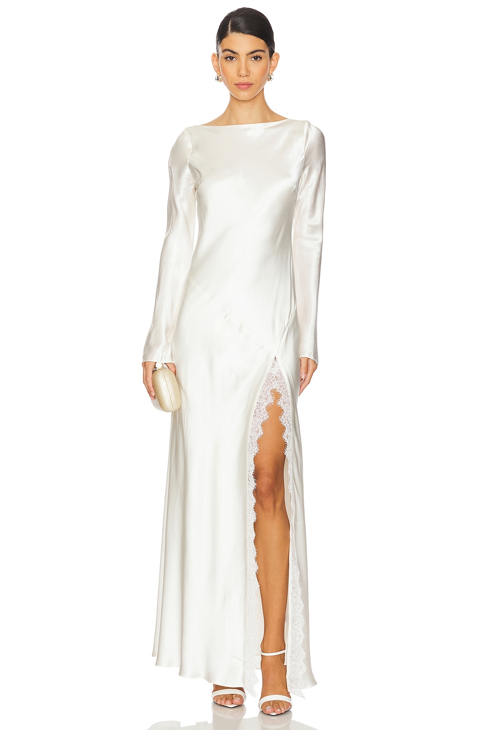 Shona Joy La Lune Cumulus Silk Backless Lace Split Maxi