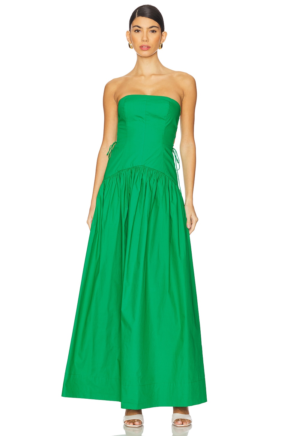 Maiori Lace Up Strapless Maxi Dress