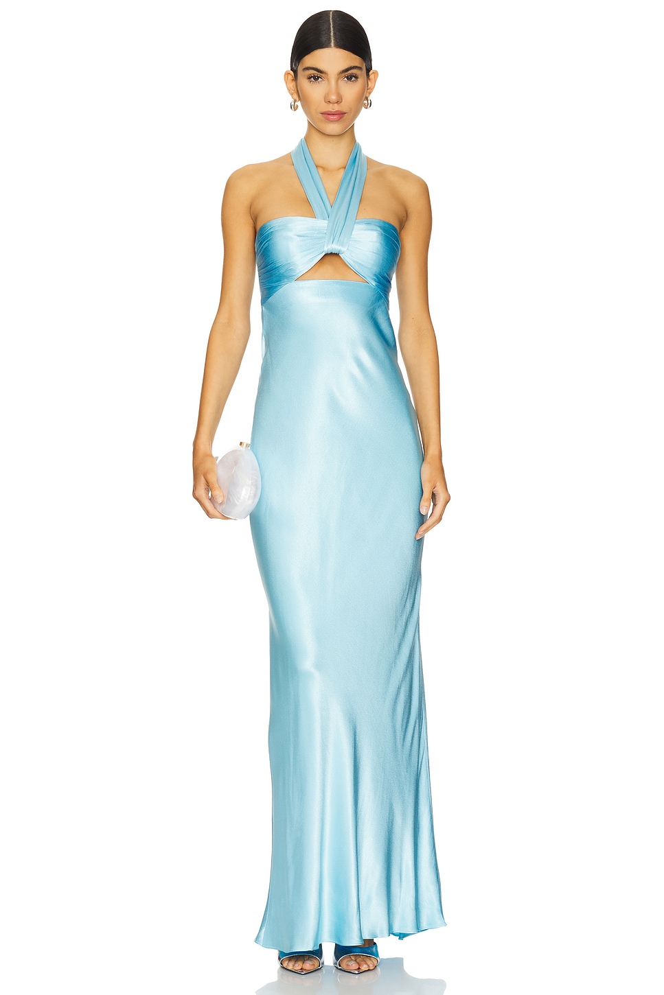 Shona Joy La Lune Ruched Halter Maxi Dress