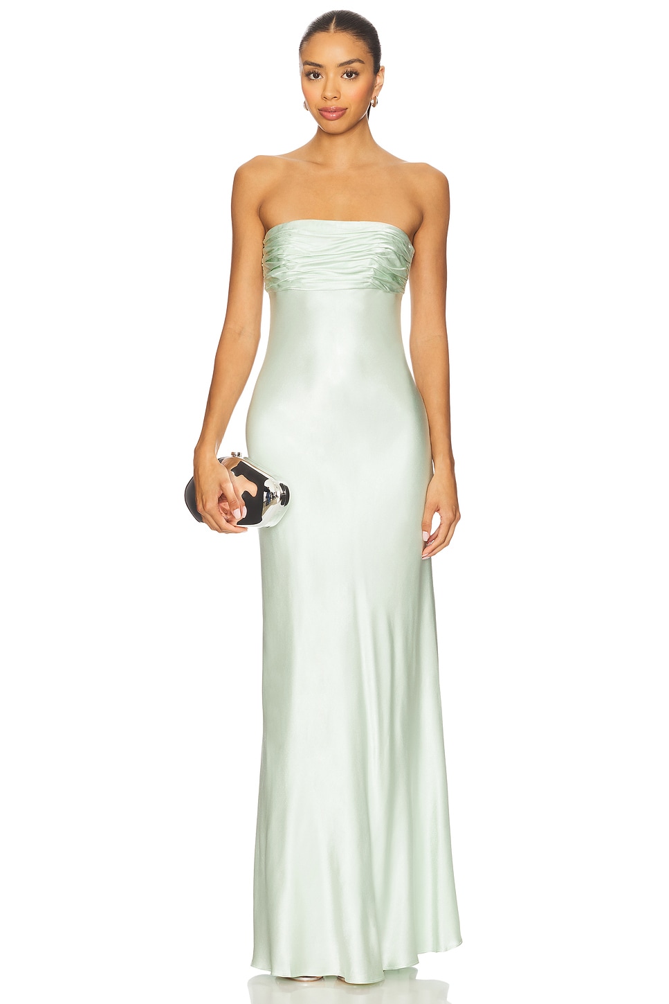 fitted lace wedding dress Mew Mews Glein Strapless Ruched Sequin Maxi Dress main image 0