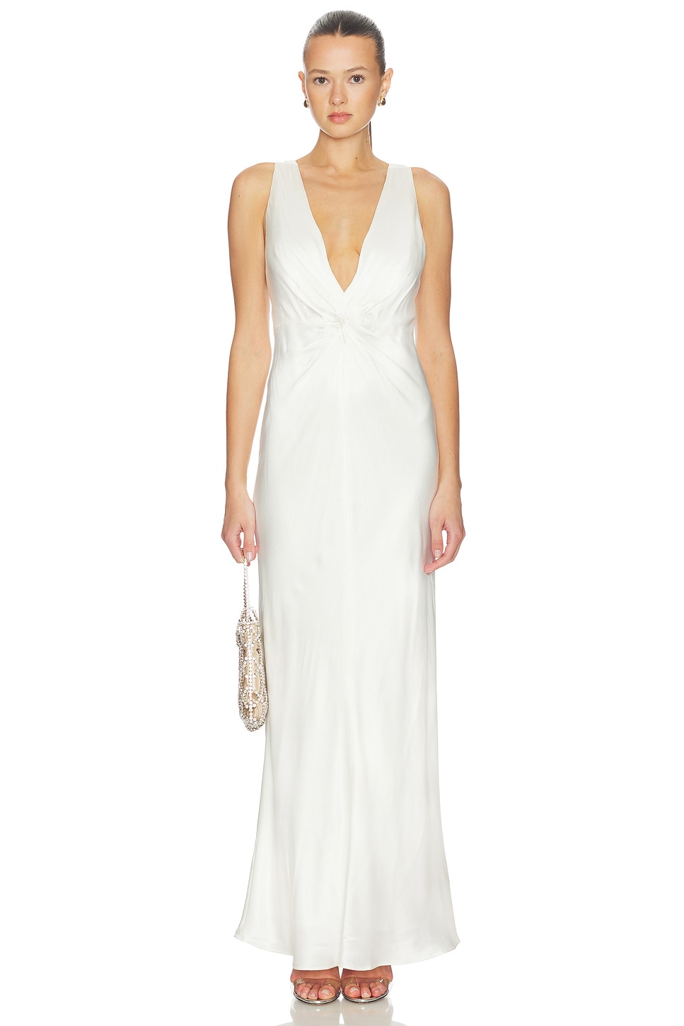 shona joy white silk dress Shona Joy La Lune Low Back Maxi Dress in White