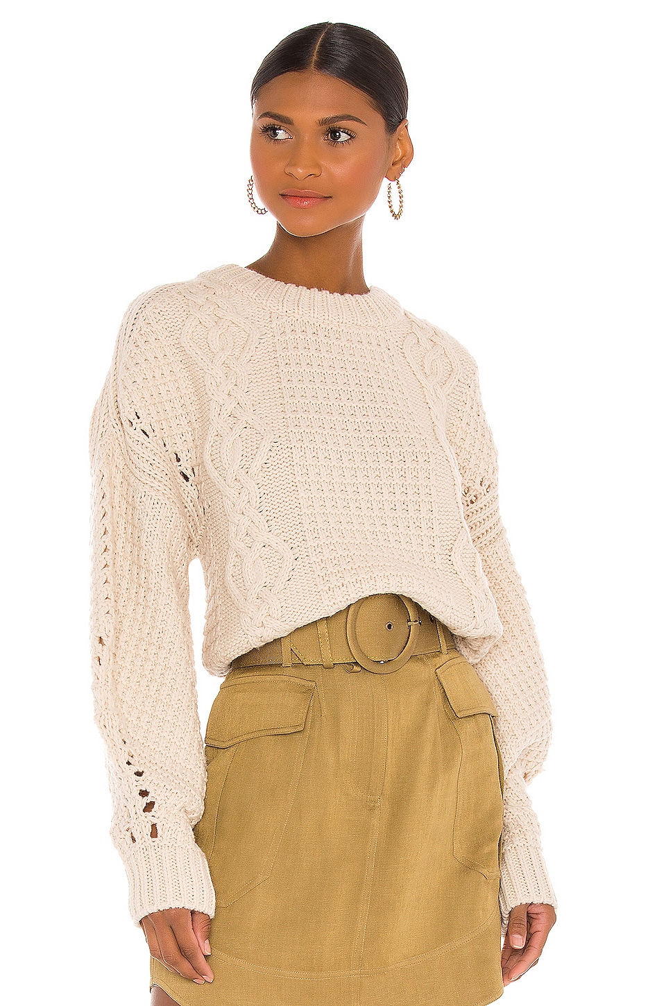 Shona Joy Camille Cable Cocoon Sleeve Jumper in Natural | REVOLVE