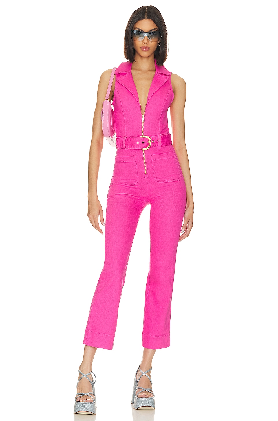 Show Me Your Mumu Jacksonville Cropped Jumpsuit in Hot Pink Denim
