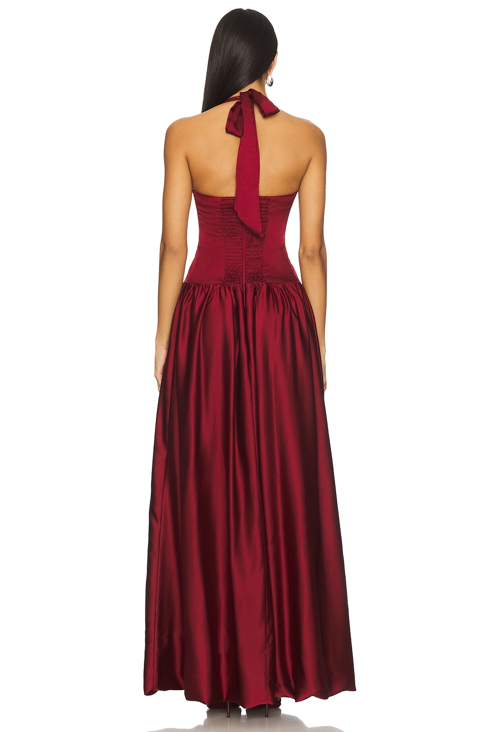 cranberry floor length dress Sahana Bishop Sleeve Plunge Gown – Tadashi Shoji Official Online Boutique main image 1