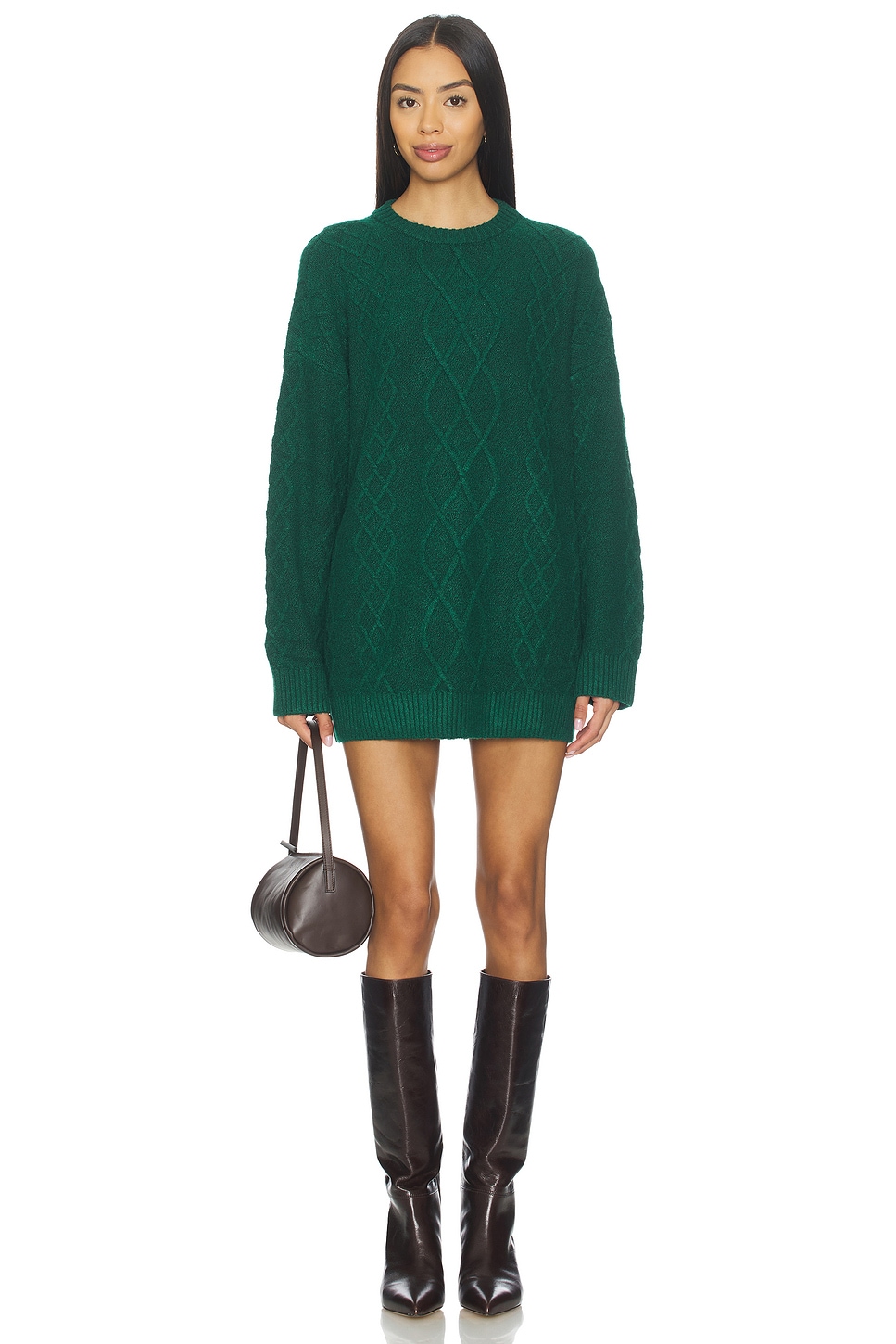 Show Me Your Mumu Canyon Tunic Sweater Dress in Emerald Cable Knit | REVOLVE