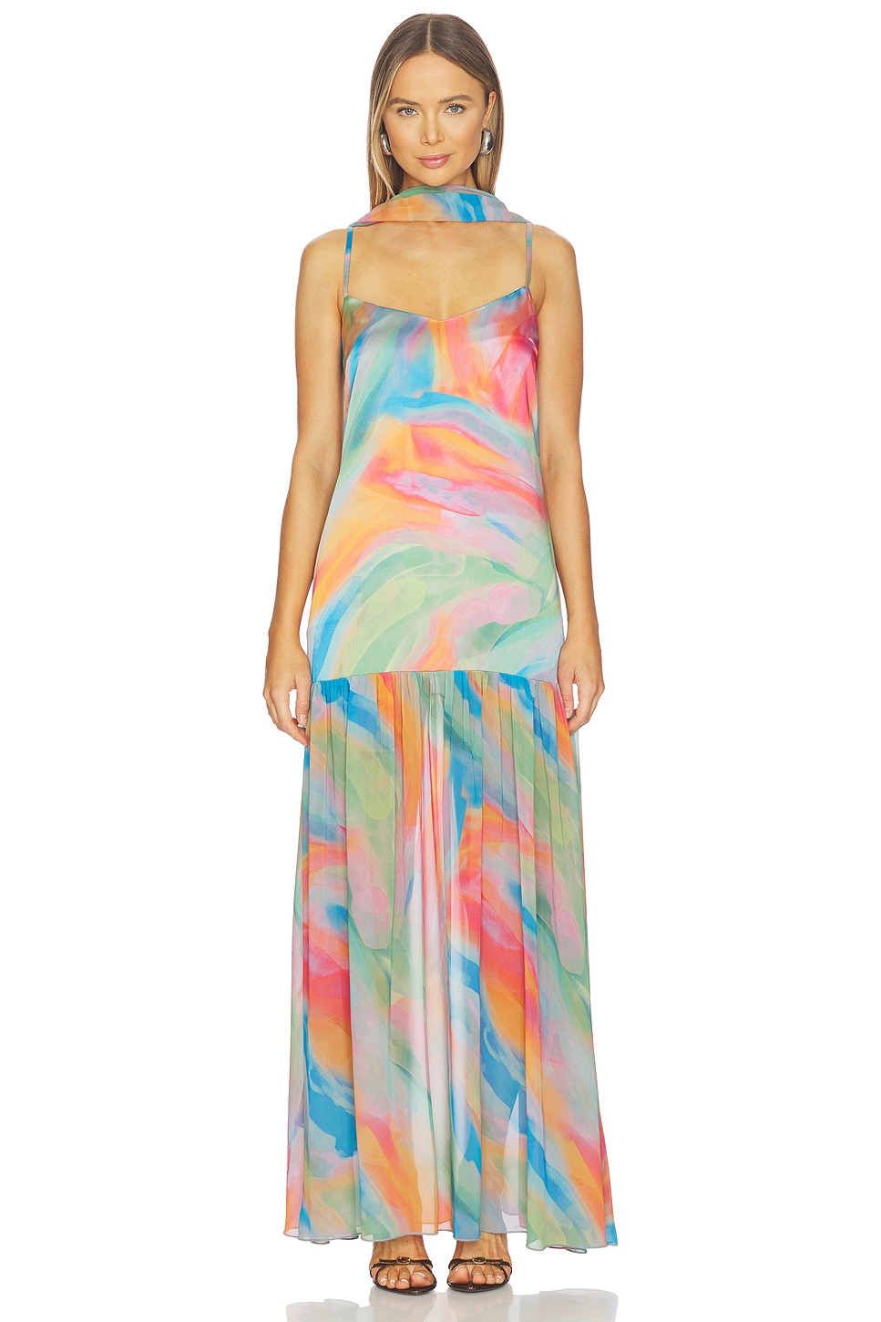 white maxi floral dress White Blossom Mesh Maxi Dress main image 1