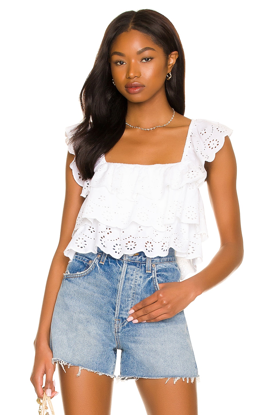 Show Me Your Mumu Girly Top in White Eyelet | REVOLVE