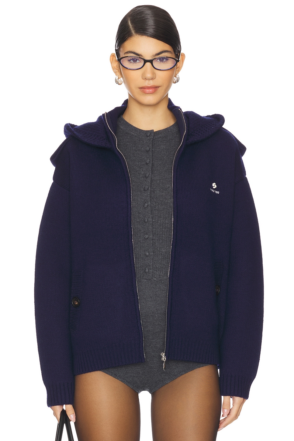 SHUSHUTONG（シュシュ/トン）のフリル付き襟　ジップジャケット　ネイビー Shushu/Tong ジャケット - Navy Blue | REVOLVE