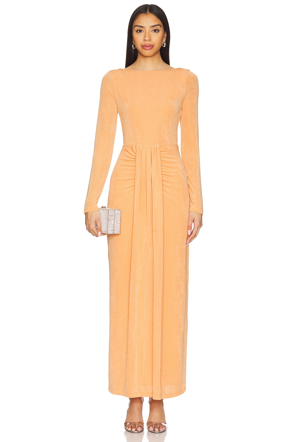 knee length dresses for ladies Merisalyn Strapless Scarf Maxi Dress Apricot– Selfie Leslie