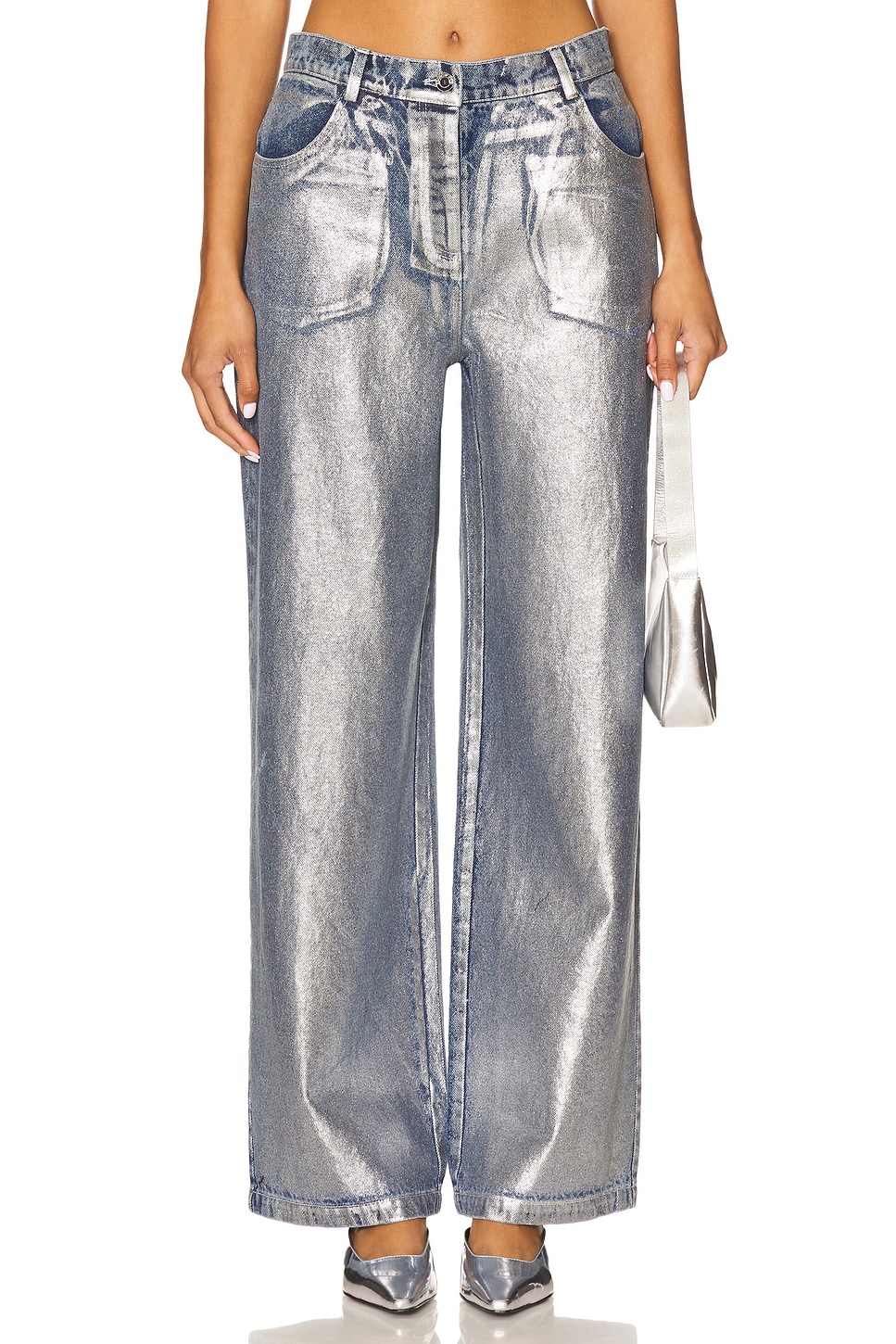 Significant Other Sabrina Metallic Jean in Silver Foil | REVOLVE