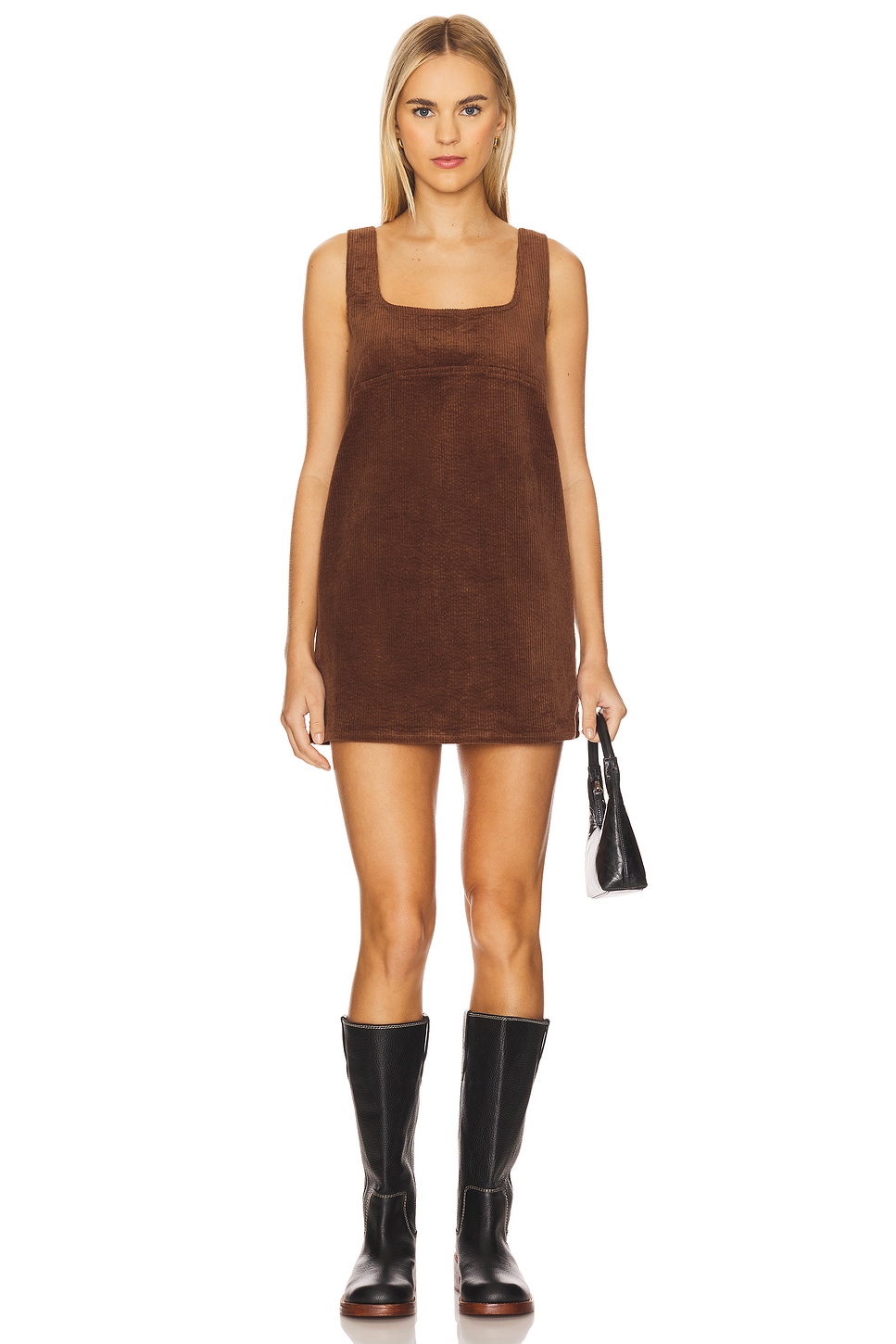 knee length dresses for ladies Tyler Peplum Mini Dress in Brown Corduroy main image 0