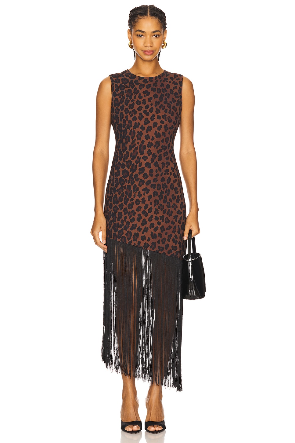 brown fringed dress Hyacinth House Black & Bronze Metallic Fringe Francie Short Sleeve Maxi Dress Black & Bronze Metallic Fringe / XXS main image 1