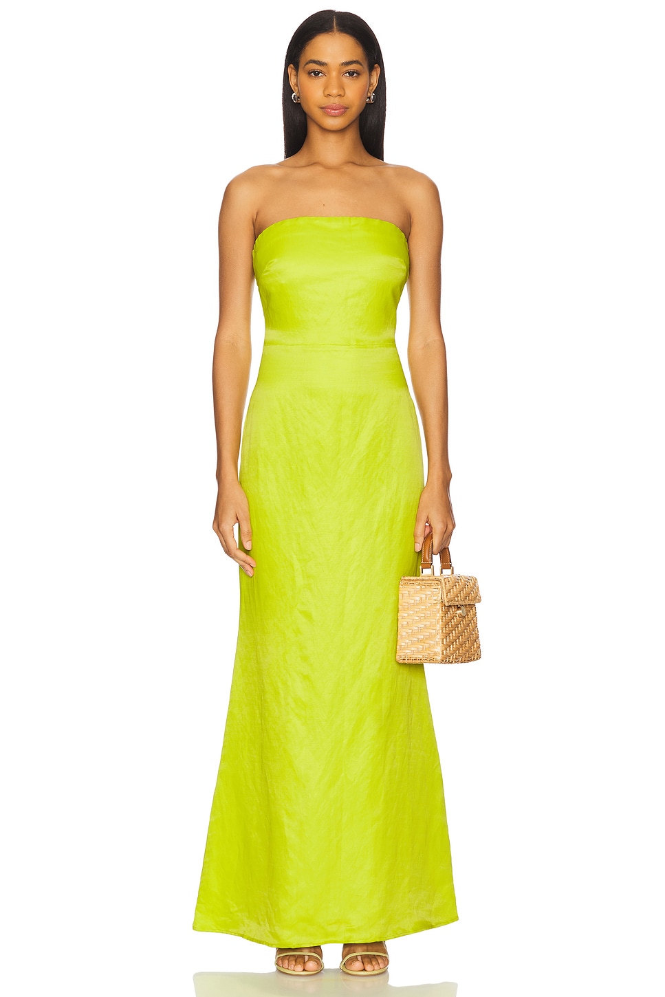 SIMONMILLER Sculpty Strapless Satin Dress in Lime REVOLVE