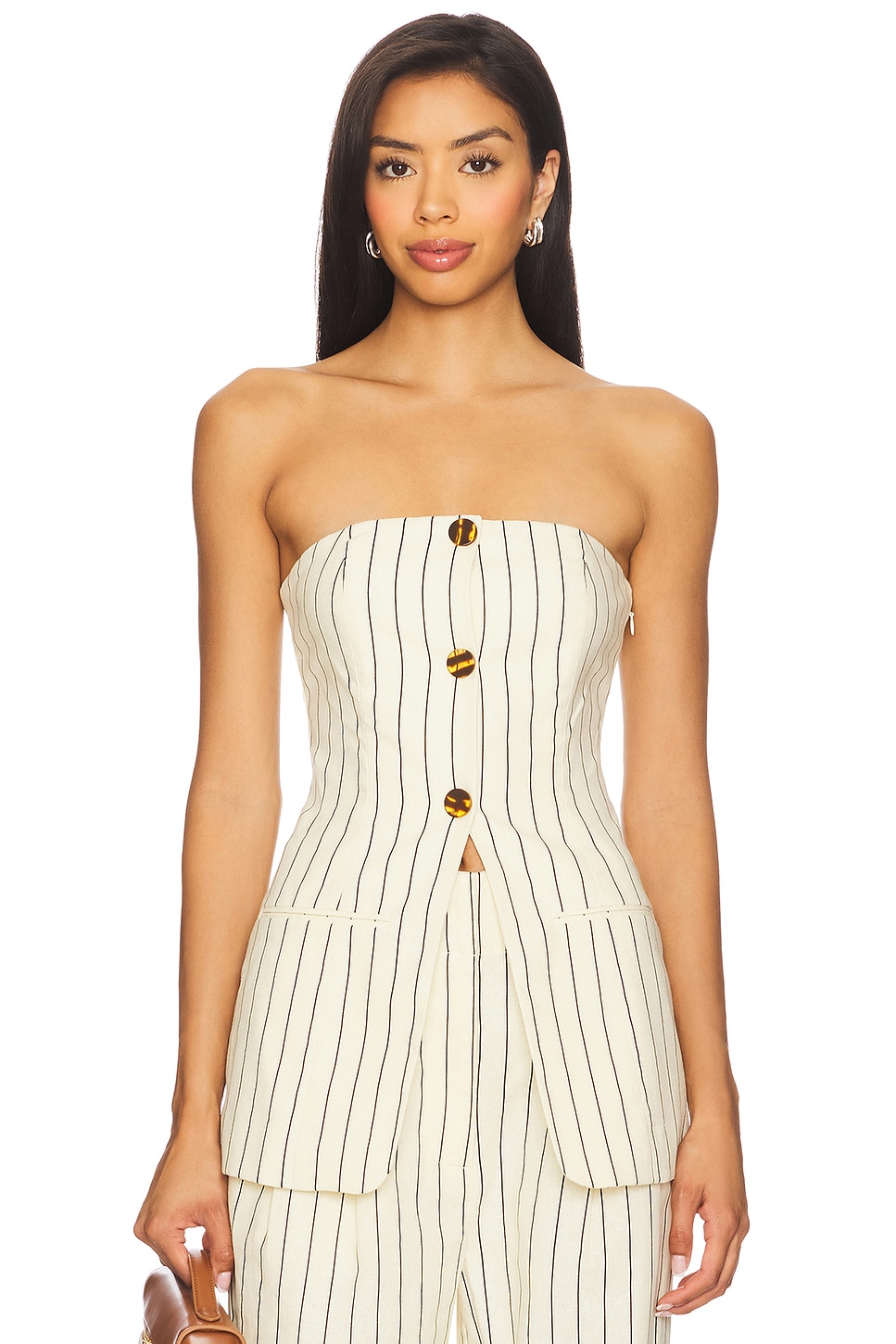 SIMONMILLER Mori Strapless Linen Top - Cream Pinstripe at Nordstrom, Size 12