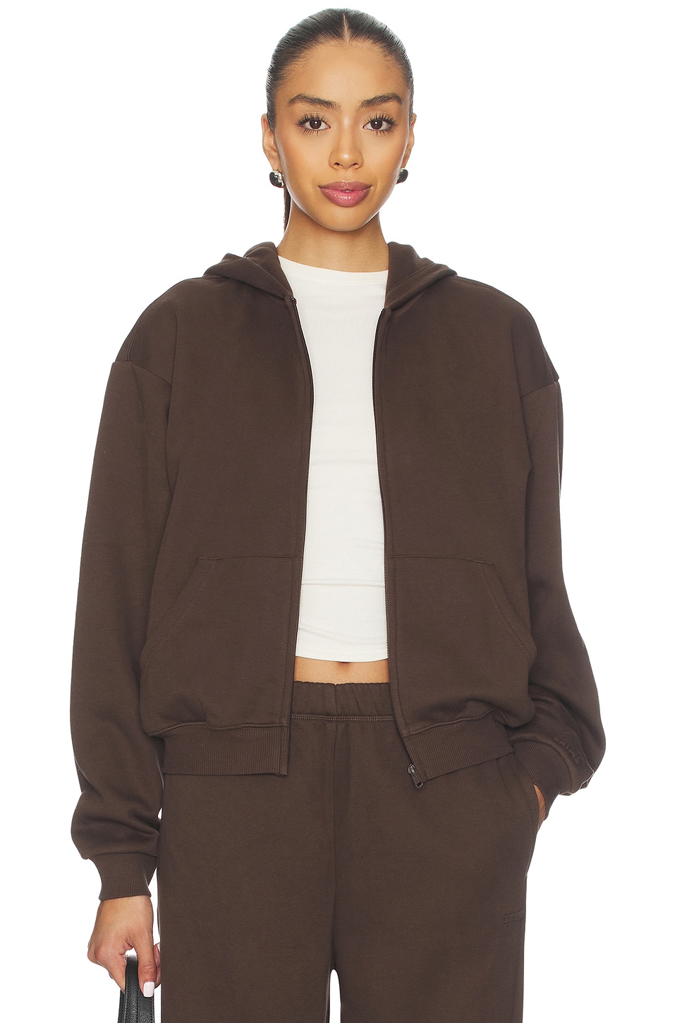 SKIMS Cotton Fleece Classic Zip-up Hoodie in Dark Sepia | REVOLVE