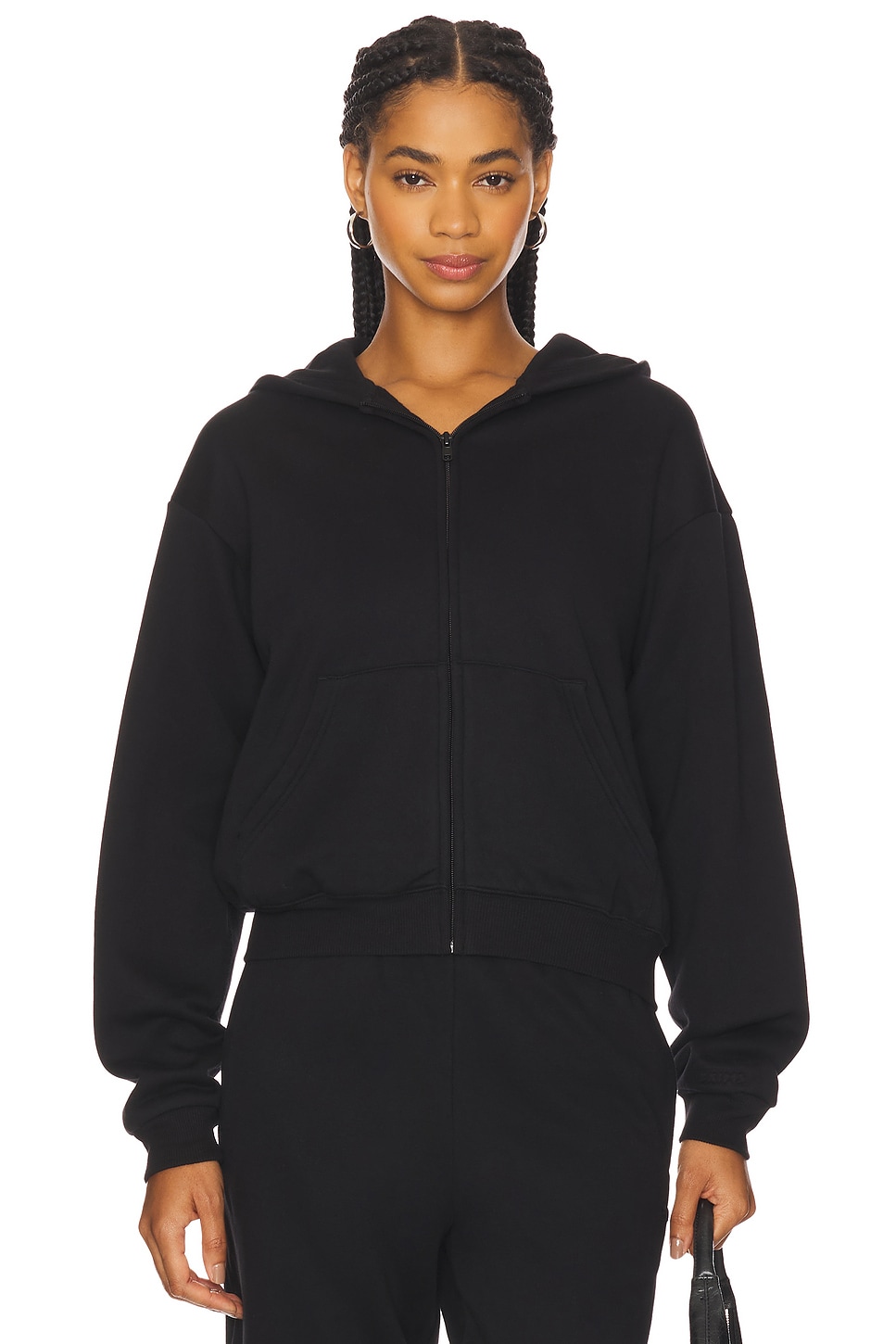 SKIMS Cotton Fleece Classic Zip-up Hoodie in Onyx | REVOLVE