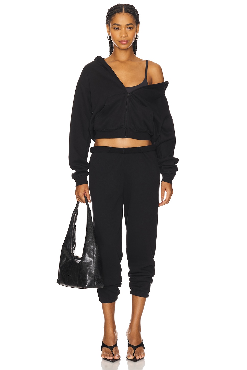 SKIMS Cotton Fleece Classic Zip-up Hoodie in Onyx | REVOLVE