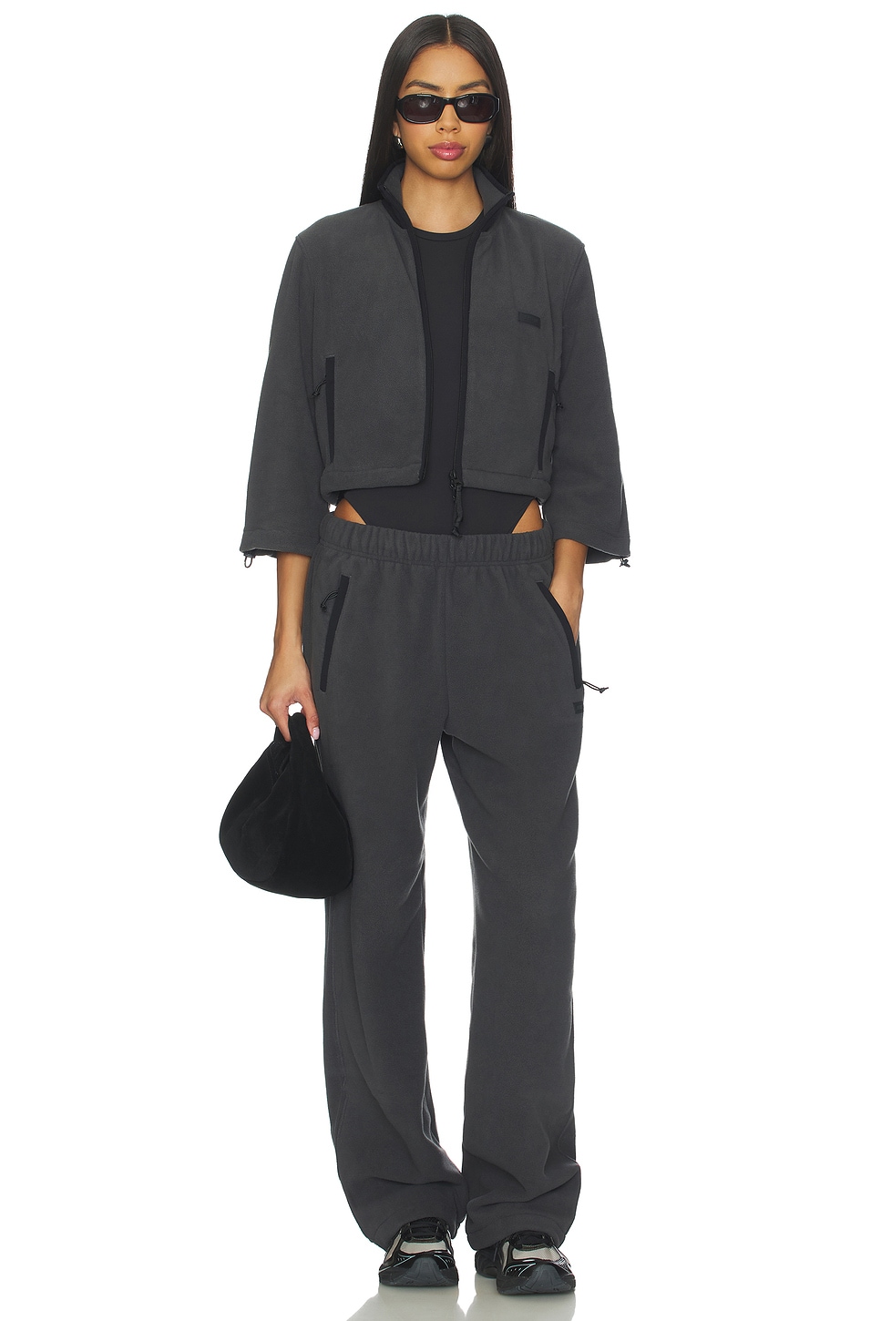 SKIMS Fleece Lounge Shrunken Zip Up in Ash Contrast | REVOLVE