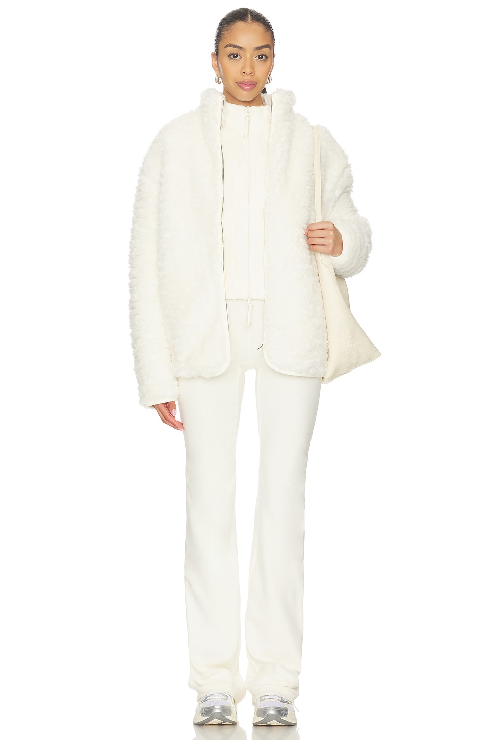 ジャケット・アウター SKIMS FAUX FUR ZIP UP JACKET SKIMS Faux Fur Zip Up Mock Neck Jacket in Egret | REVOLVE