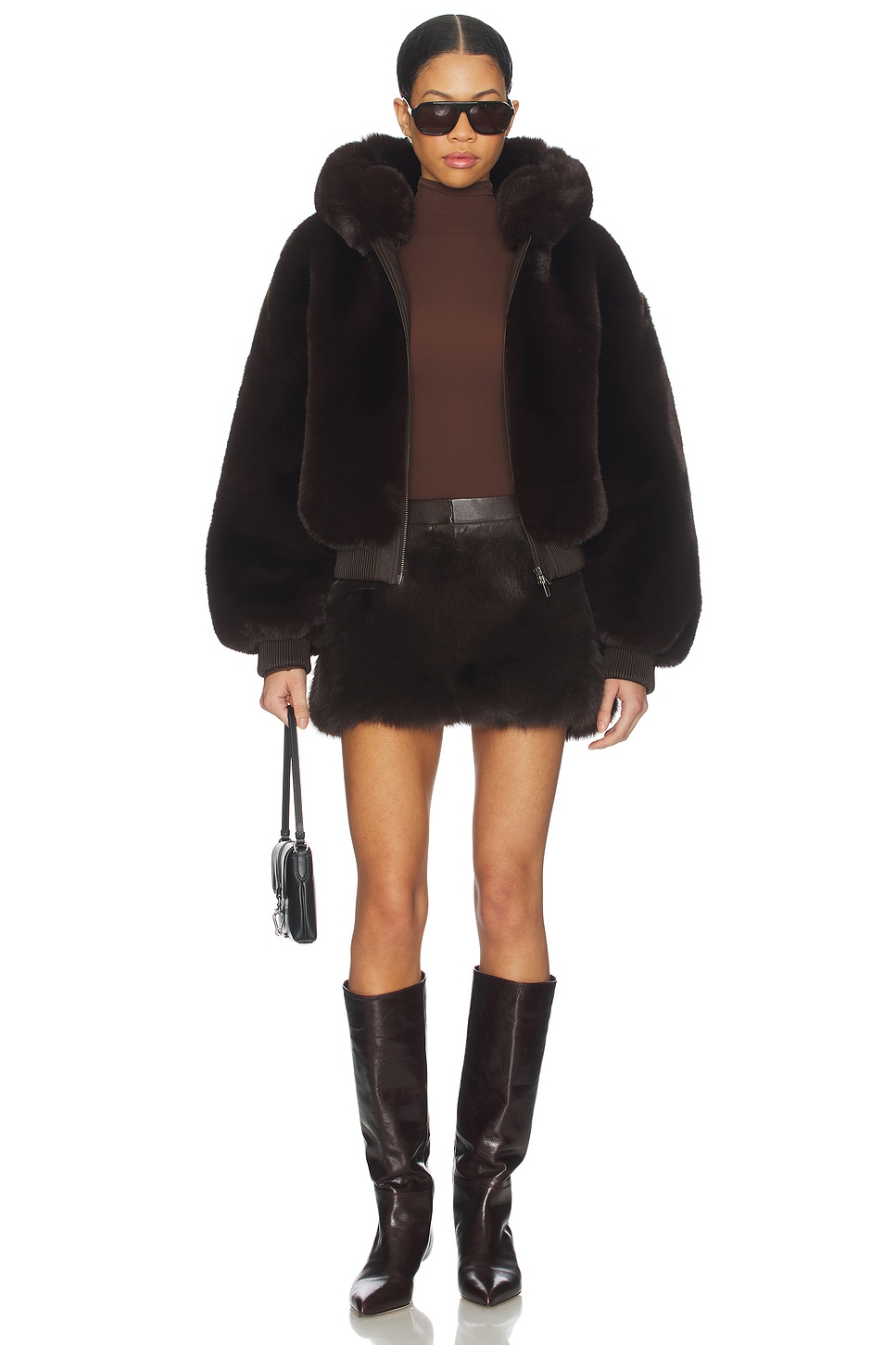 SKIMS Faux Fur Shrunken Zip Up Jacket in Espresso | REVOLVE