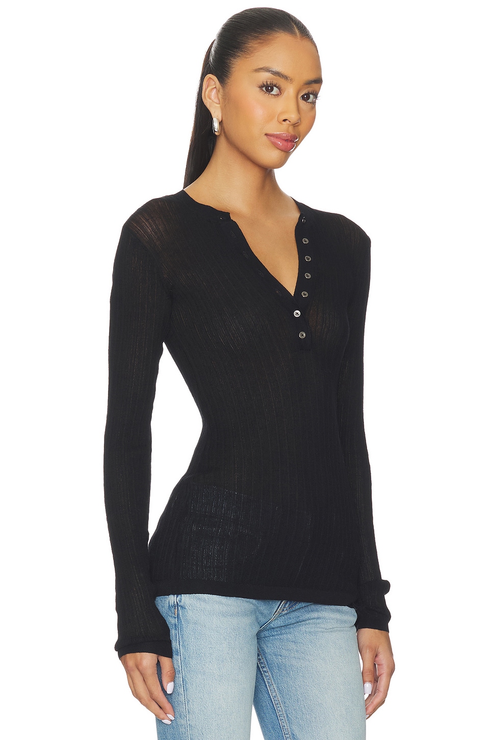 Skims Sheer Knit Long Sleeve Henley thumbnail