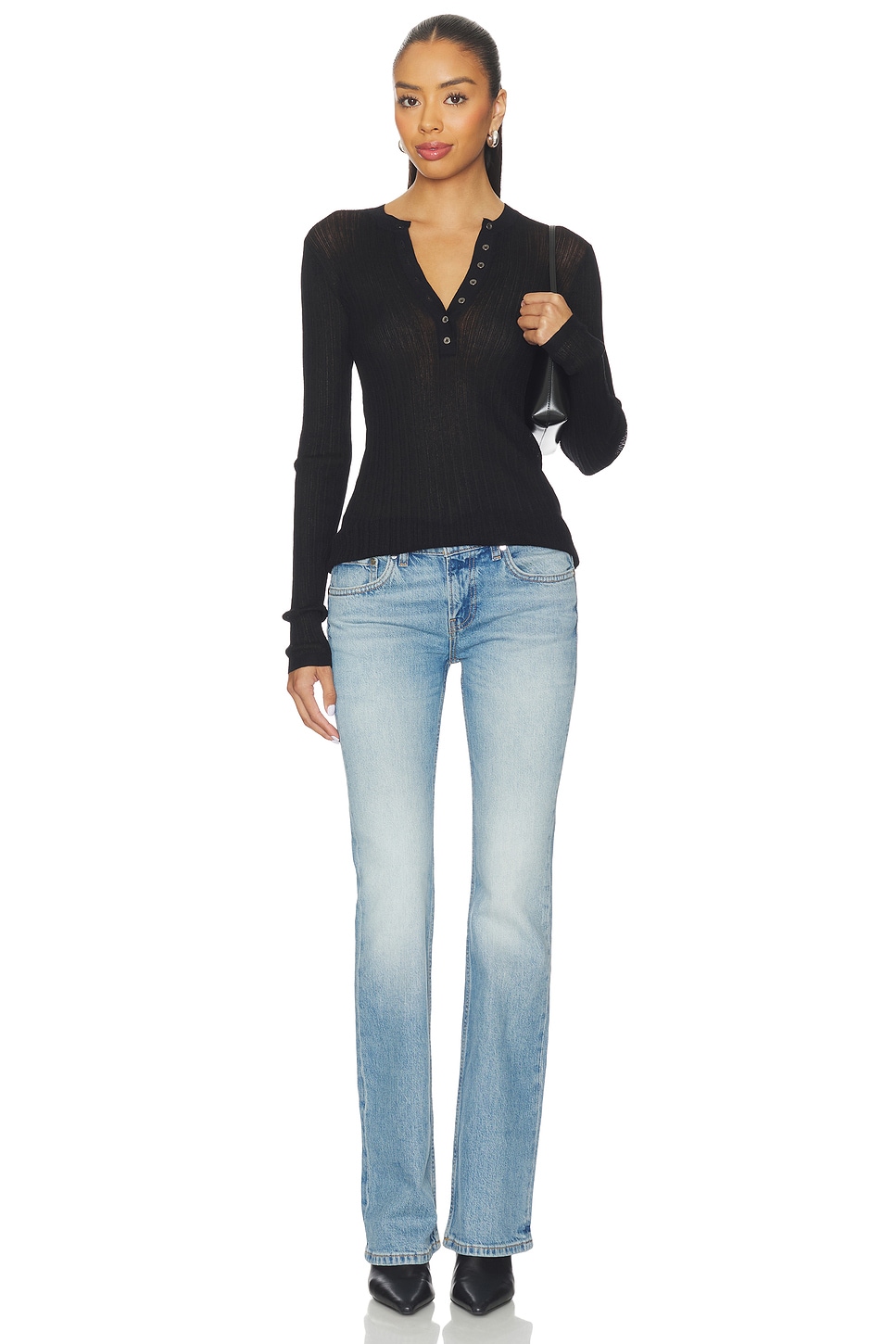 Sheer Knit Long Sleeve Henley