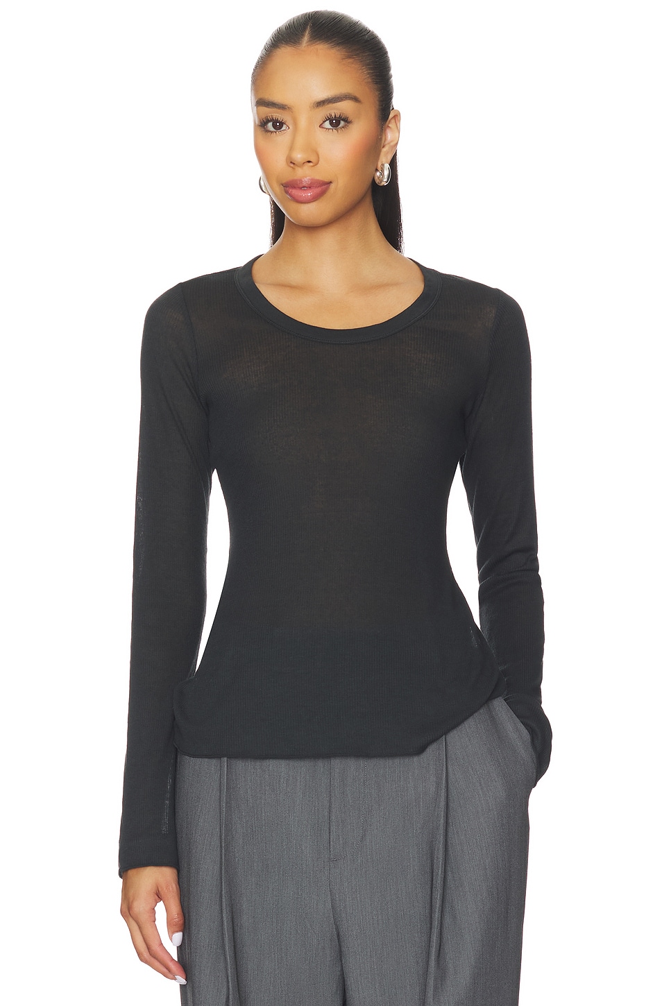 SKIMS ブラック ロングスリーブ　トップス SKIMS Sheer Cotton Long Sleeve Top in Soot | REVOLVE