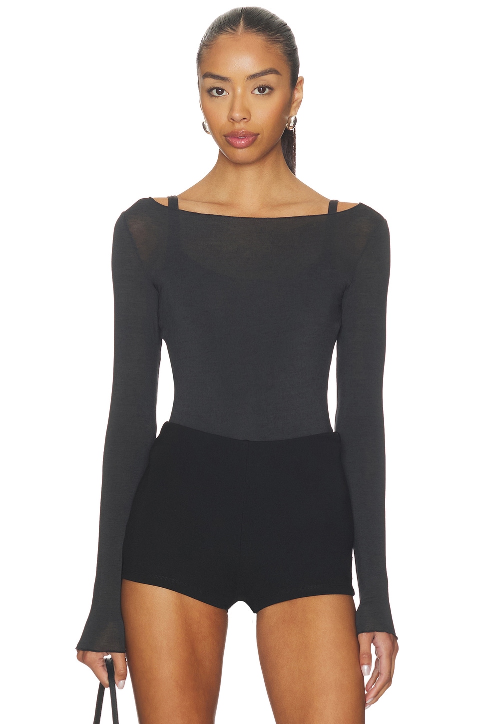 Skims Scoop Long Sleeve T-Shirt | Black | Large | New Vintage