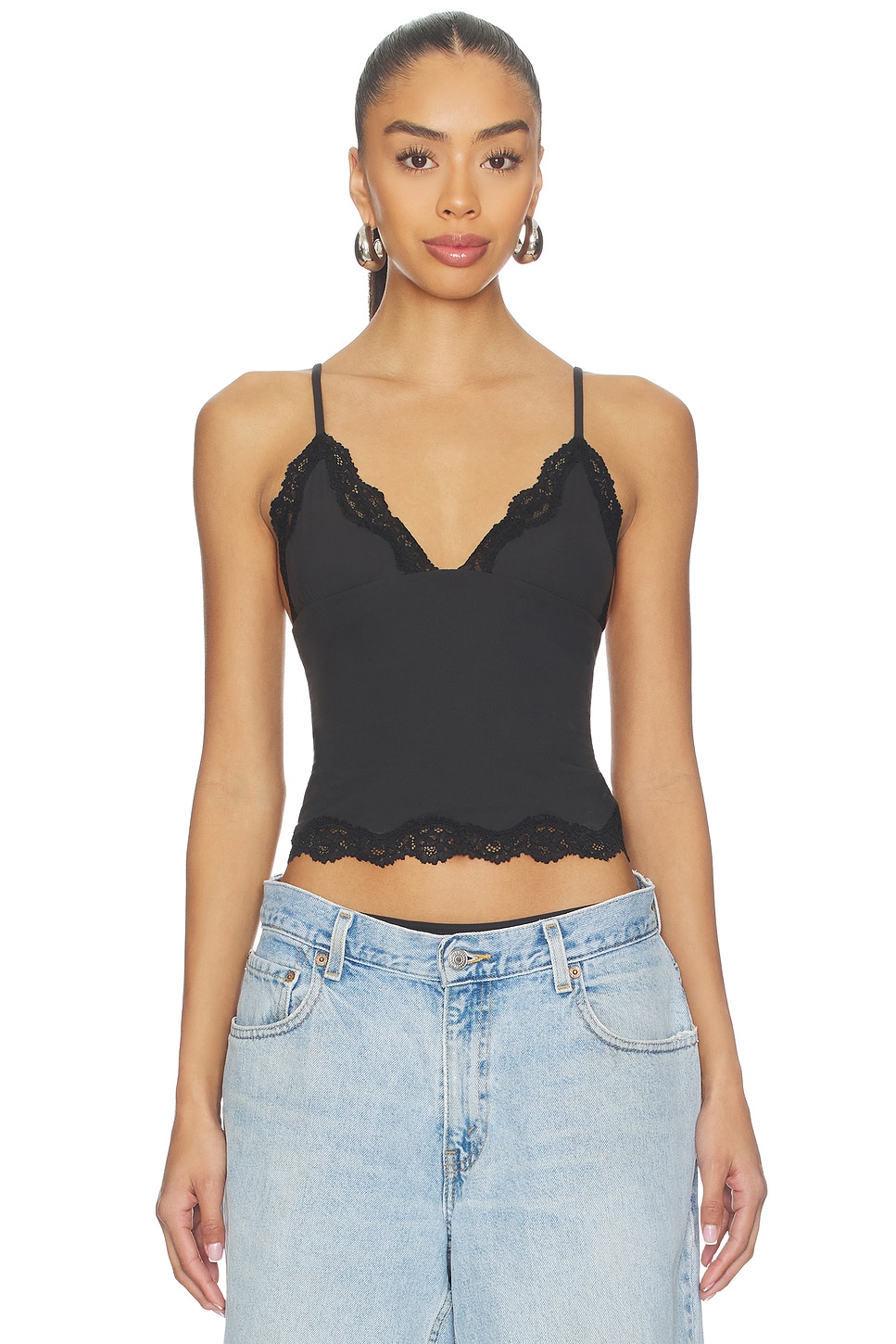 SKIMS Fits Everybody Lace Triangle Cami in Onyx | REVOLVE