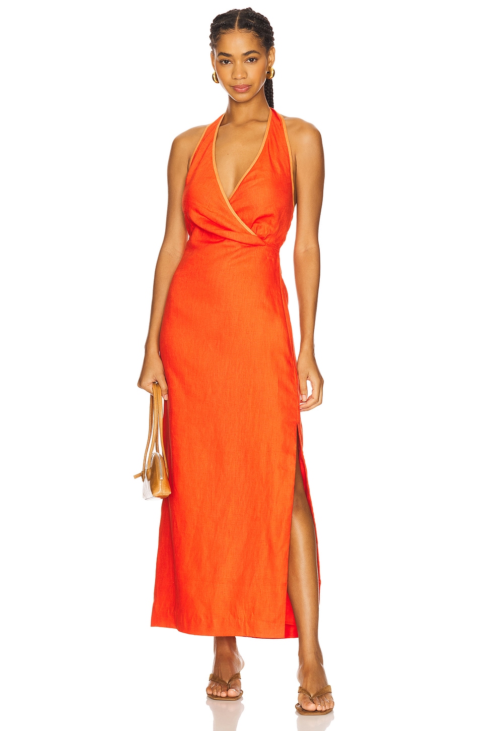 knee length dresses for ladies Tangerine Short Sleeve Ruched Waist Midi Dress – Gigi's Closette Ltd main image 0
