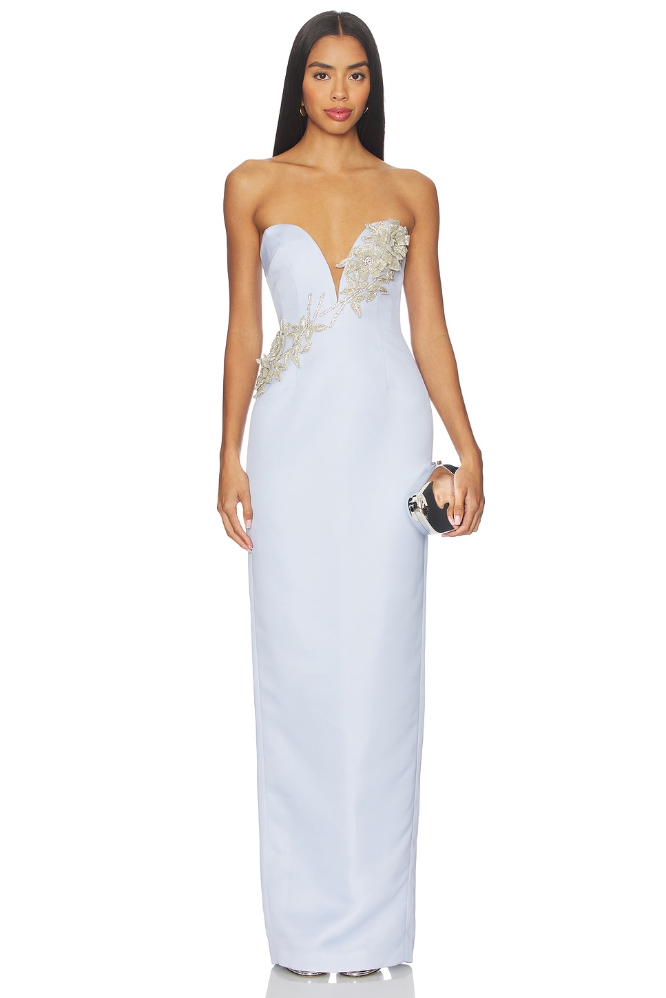 SAU LEE Luna Satin Gown in Frost Blue | REVOLVE