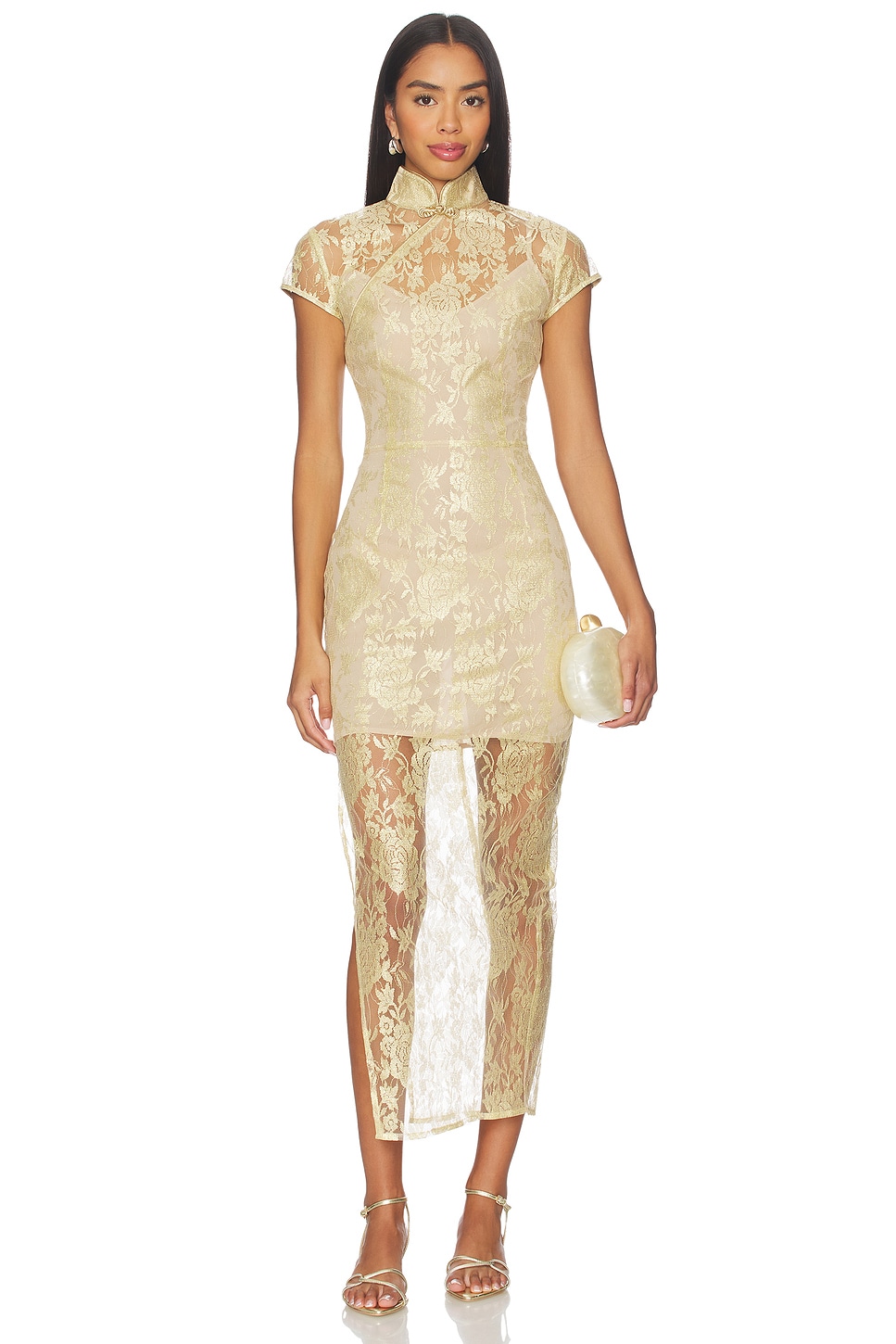 green emerald velvet dress Ciona Sequin Lace Gown