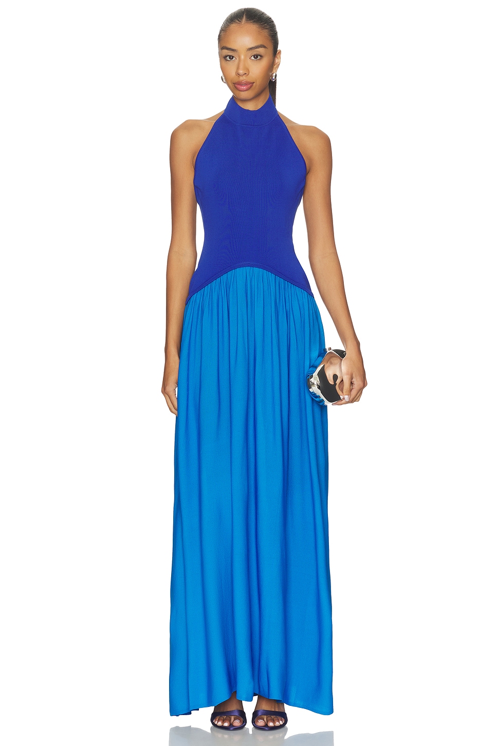 pleated chiffon halter dress Petite main image 1