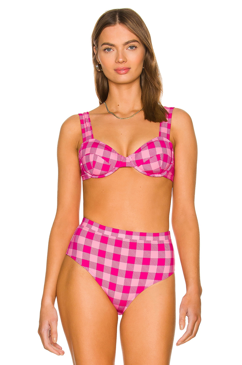 van Verdienen Altijd Solid & Striped The Lilo Bikini Top in Pink Multi Gingham & Pink Pinstripe  | REVOLVE