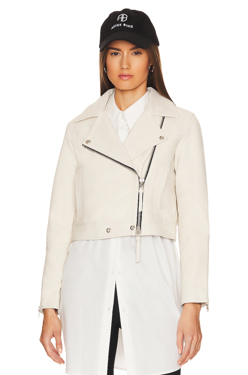 Shoreditch Ski Club Vyner Leather Biker in White