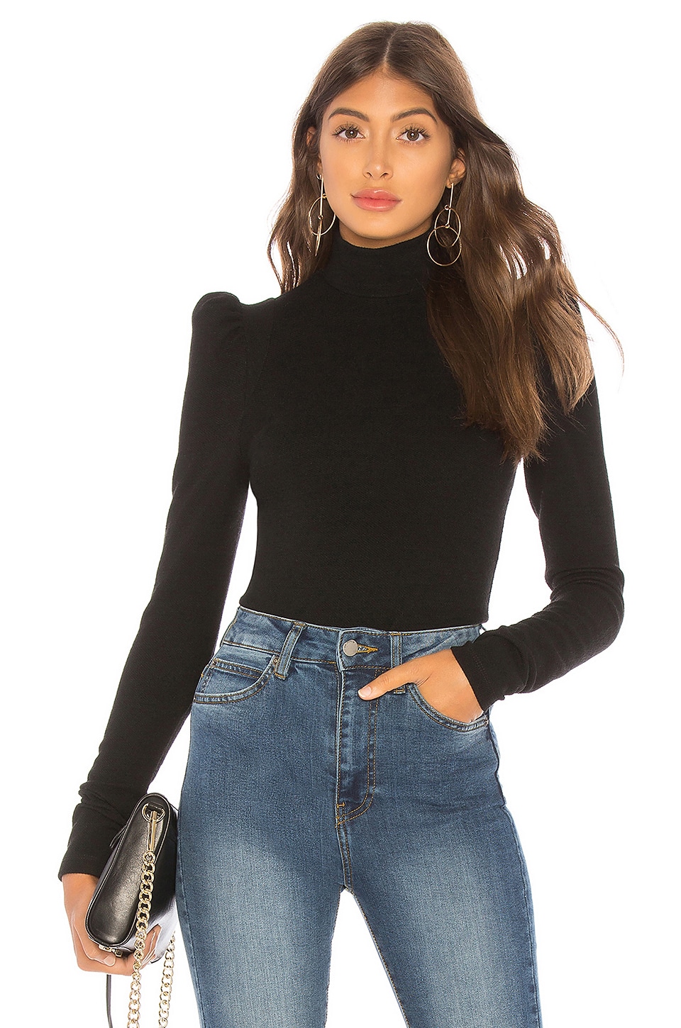 Smythe Puff Sleeve Knit Top in Black Pique | REVOLVE