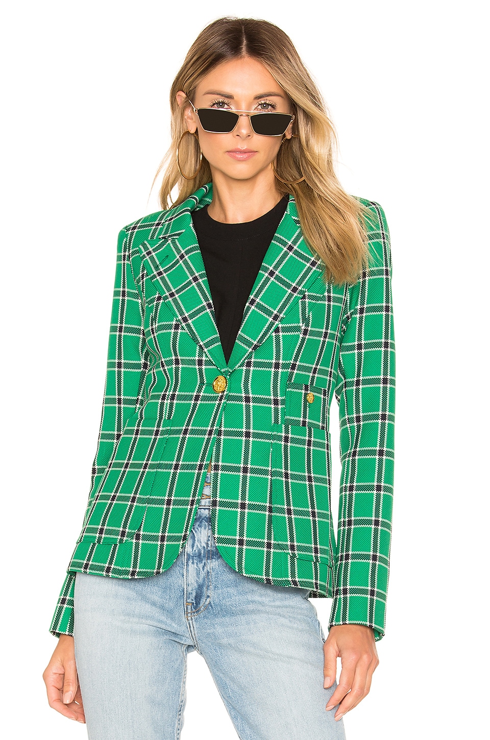 Smythe Patch Pocket Duchess Blazer in Kelly Green Plaid | REVOLVE