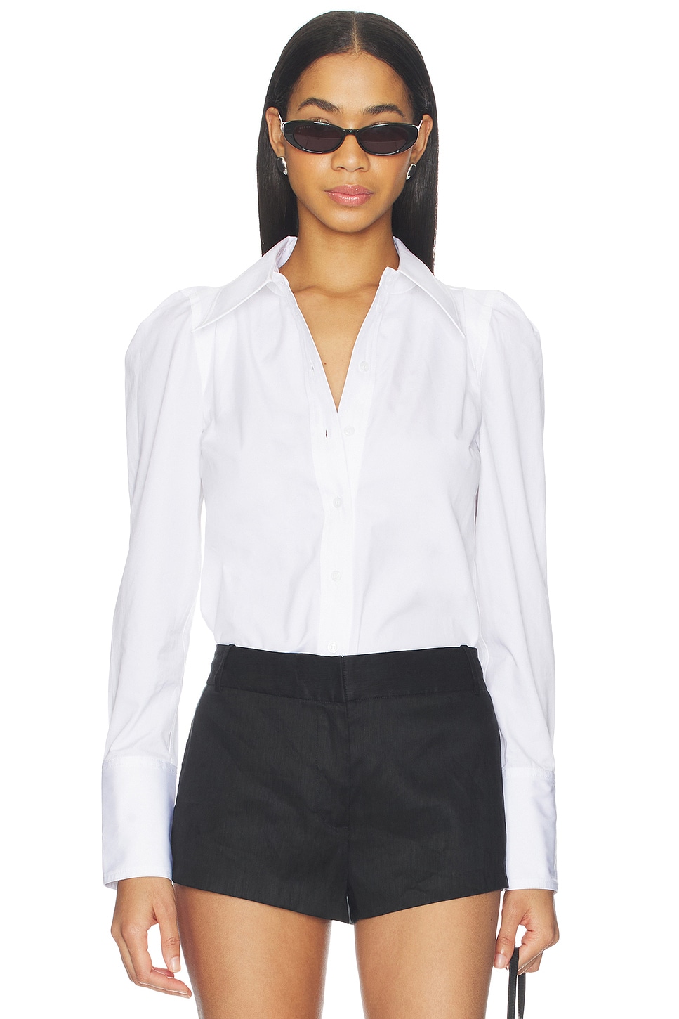 box pleat dress shirt Ginna Box Pleat Shirt in White Satin Stripe Made from 100% Cotton 14 / White Satin