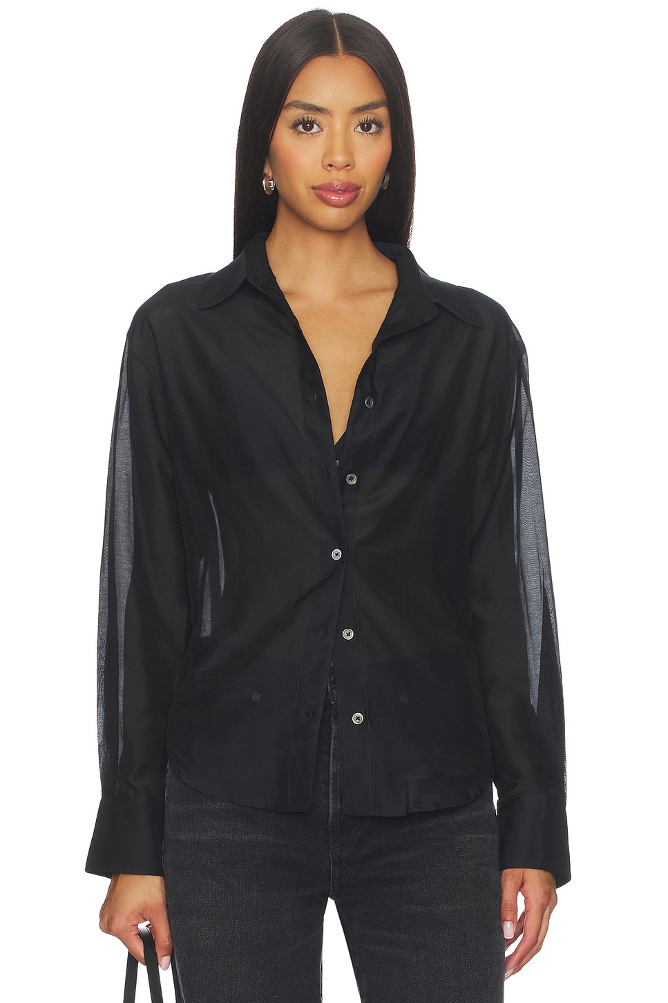 ARCH THE　WOOL SILK SHIRT 　BLACK Women's Loose black washed silk shirt | The Kooples