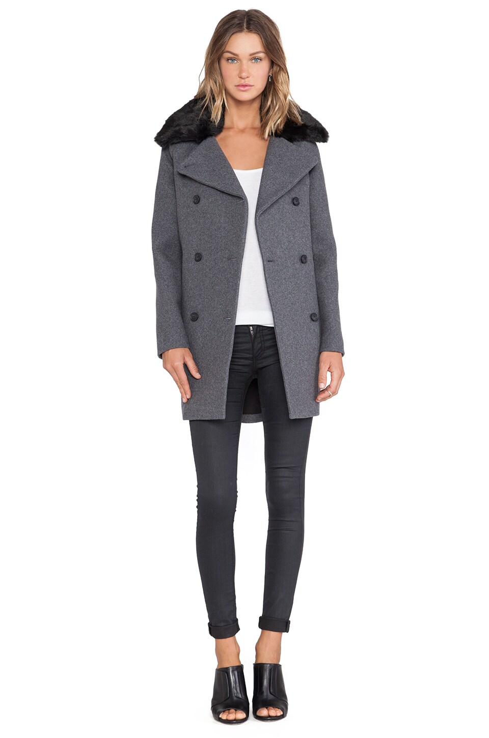 Soia Kyo Jill Flat Wool Faux Fur Coat In Grey Revolve Soia Kyo Jill Flat Wool Faux Fur Coat In Grey