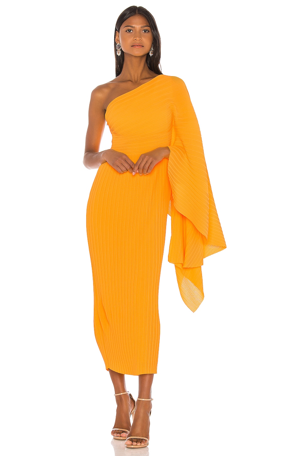 SOLACE London Lila Midi Dress in Neon Orange | REVOLVE