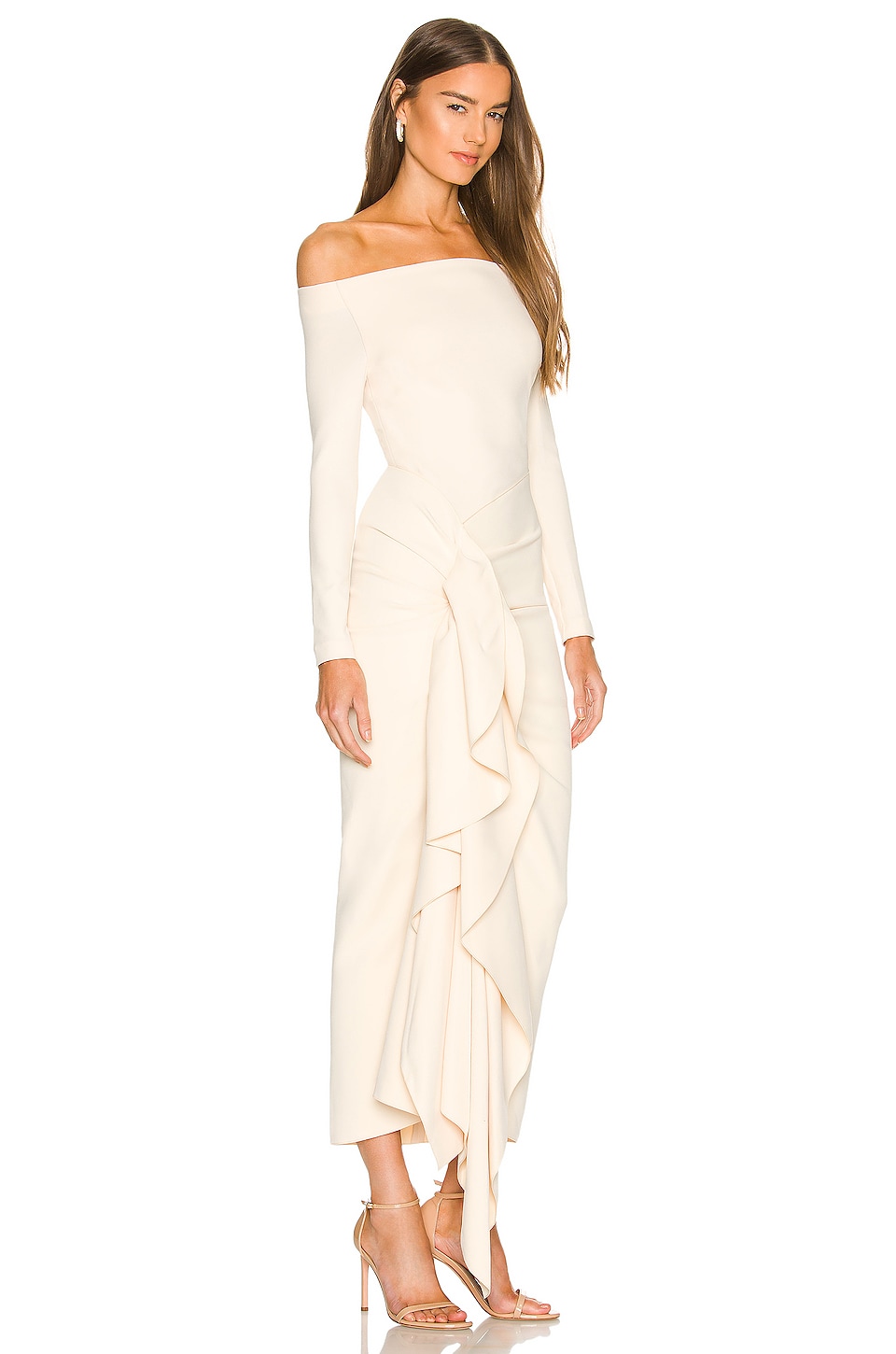 SOLACE London Lotus Midi Dress in Ivory