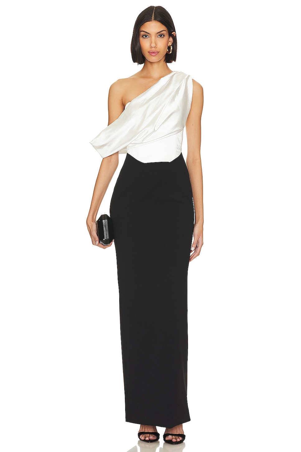 SOLACE London Kara Maxi Dress in Cream & Black