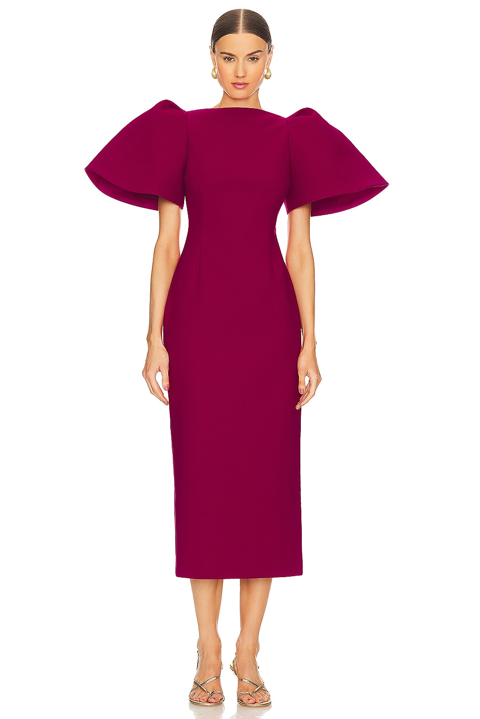 SOLACE London Lora Midi Dress in Fuchsia | REVOLVE