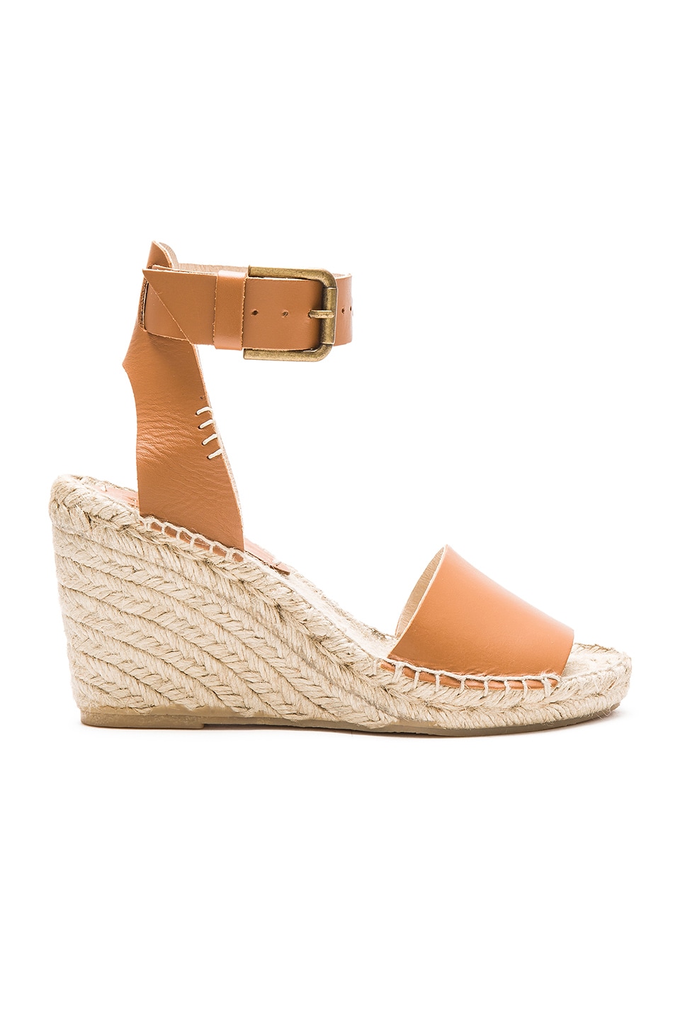 Soludos Open Toe Wedge Leather in Tan | REVOLVE