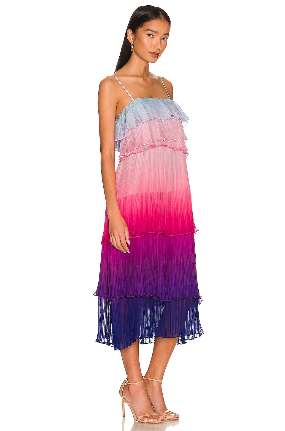 Something Navy Ombre Pleated Tiered Dress in Purple Combo