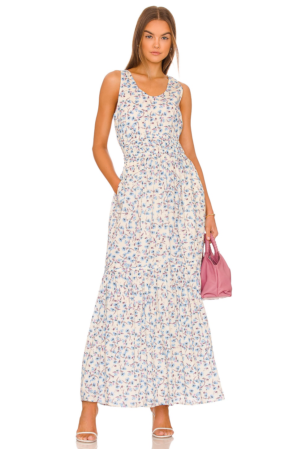 Something Navy Floral Tiered Maxi Dress in Cream Multi